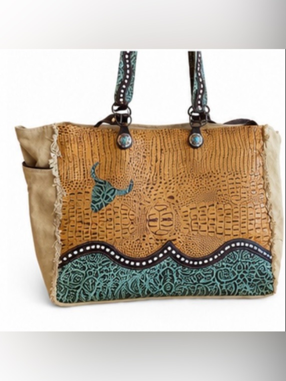 Myra Embossed Leather Weekend Tote Set/Matching Toiletry Pouch